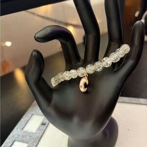 Crystal Bead Bracelet with Gold 'C' Charm